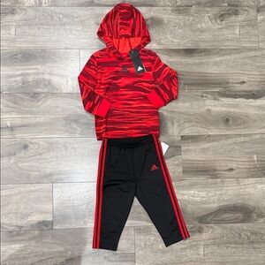 Adidas Kids Red and Black Sweatpants Set